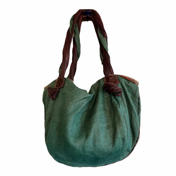 LUANA Green Canvas Hobo Bag Strappy Dual Handle Shoulder Handbag Zip Closure GUC - Picture 1 of 14